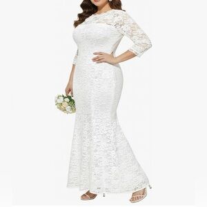 PLUS SIZE Mermaid Wedding Dress White Bridal Gown Formal Evening Size 16W NWOT